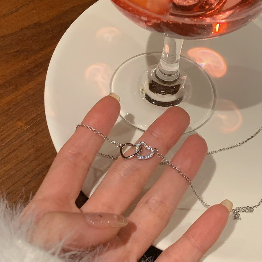 Ring Schnalle Herz Schlüsselbein Kette Damen Anhänger Halskette