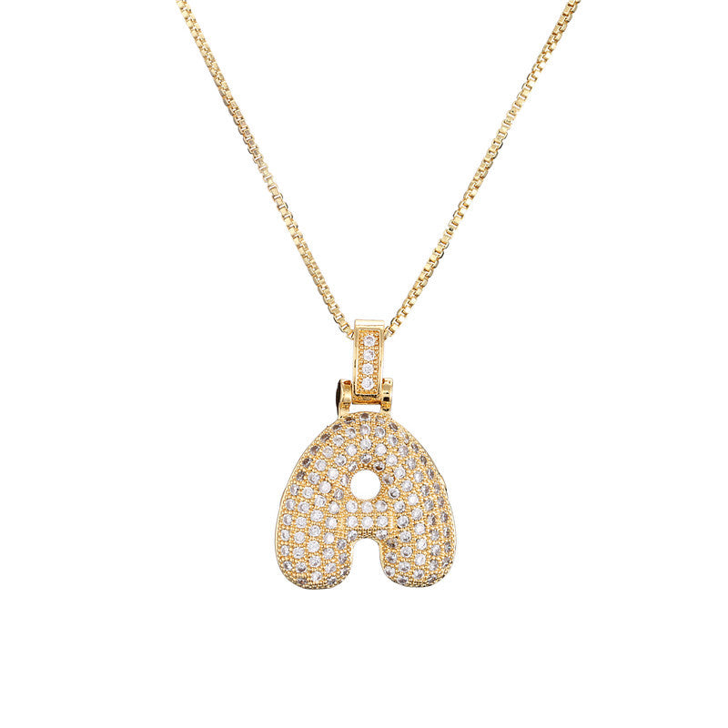 Schlüsselbeinkette Kupfer Mikro-intarsierte Zirkon 26 Buchstaben-Anhänger-Halskette für Frauen Geburtstag Schmuck Geschenke
