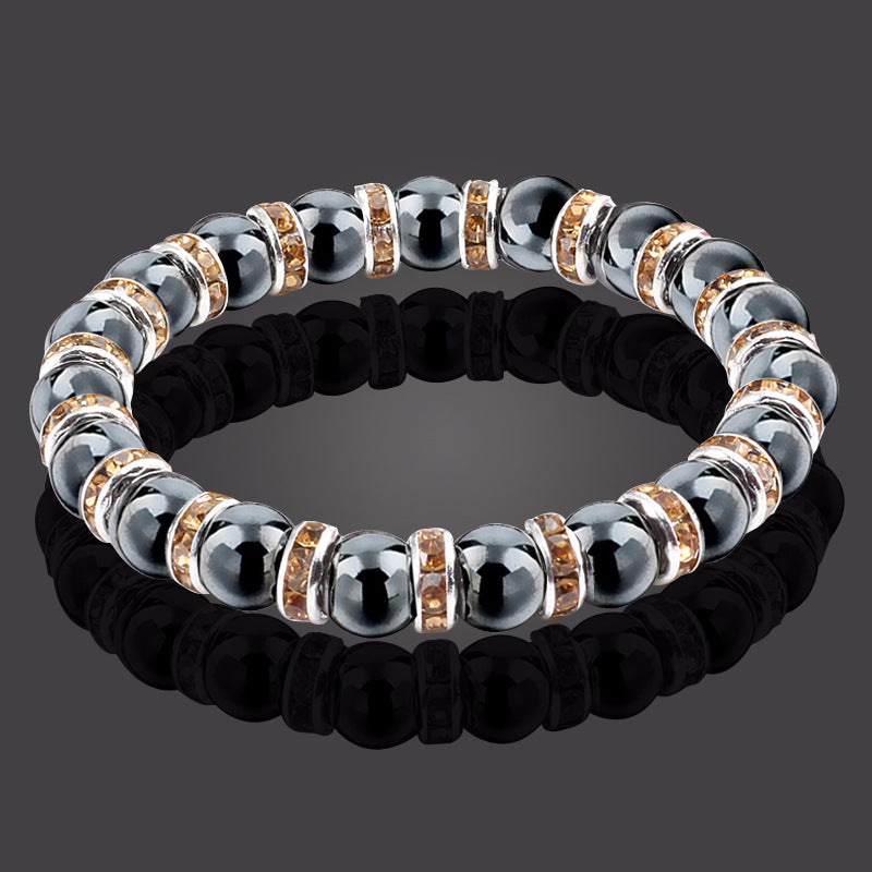 Haematite Beaded Bracelet Single Circle Couple Micro Inlay Rhinestones