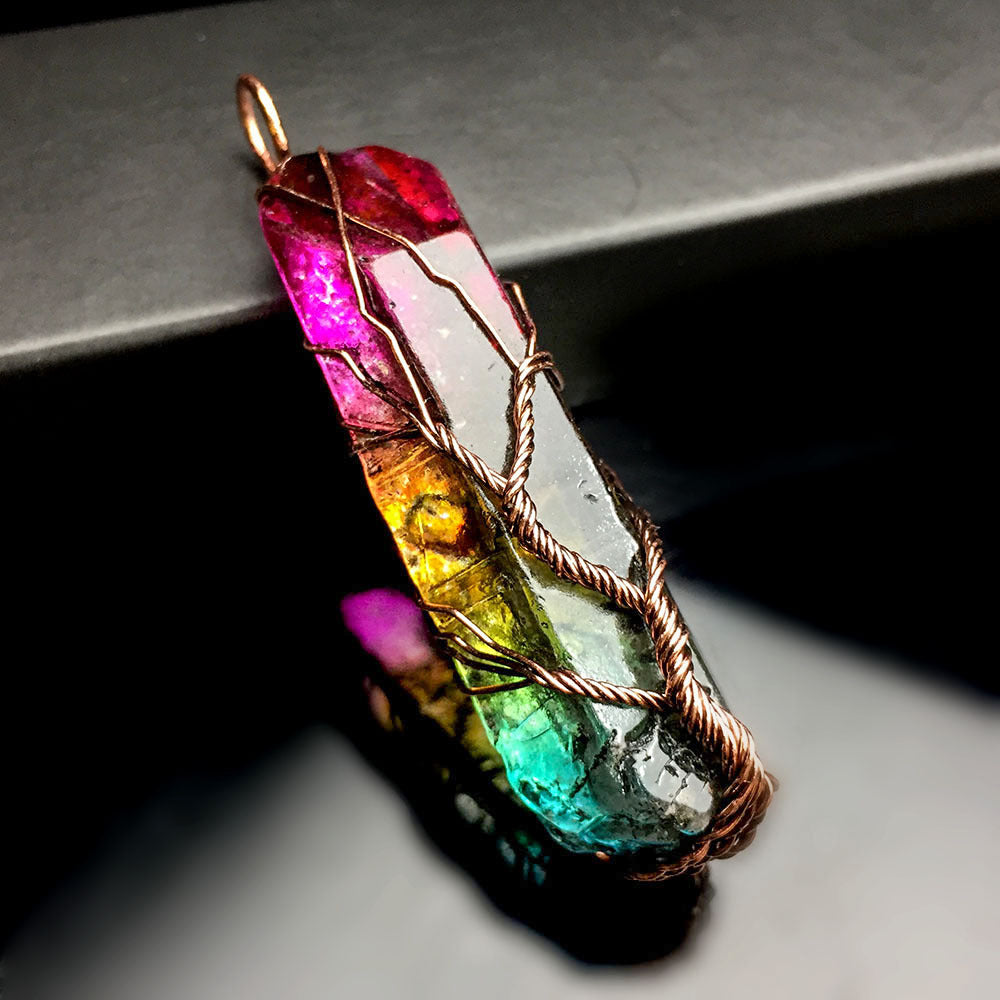 Naturstein-Anhänger 7 Chakra Regenbogen-Schmuck DIY Quarz Lebensbaum Reiki Heilanhänger Pendel Halskette Damen Herren1