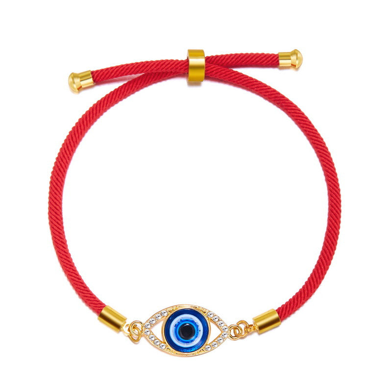 Evil Blue Eyes Alloy Oil Dripping Devil's Eye Diamond-embedded Pull Bracelet