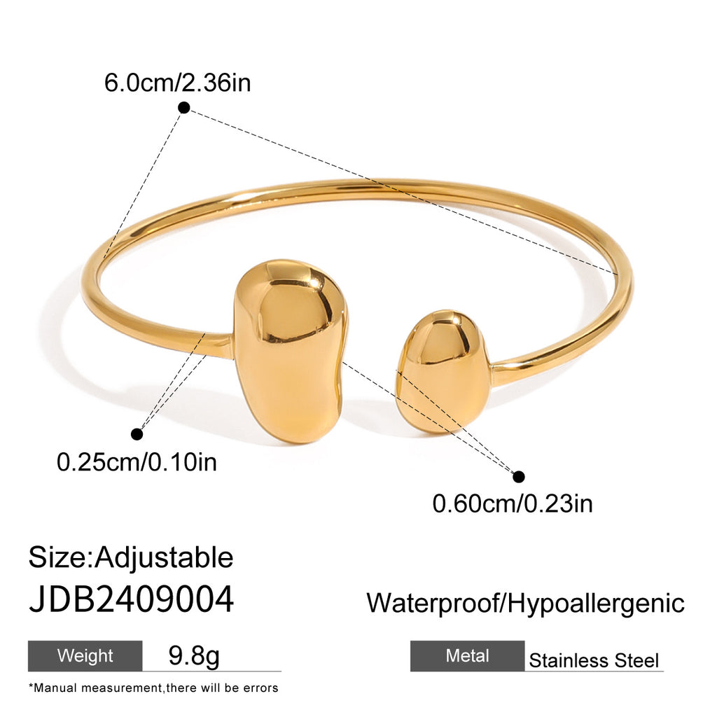 Pulsera abierta de acero inoxidable con forma de gota de agua irregular