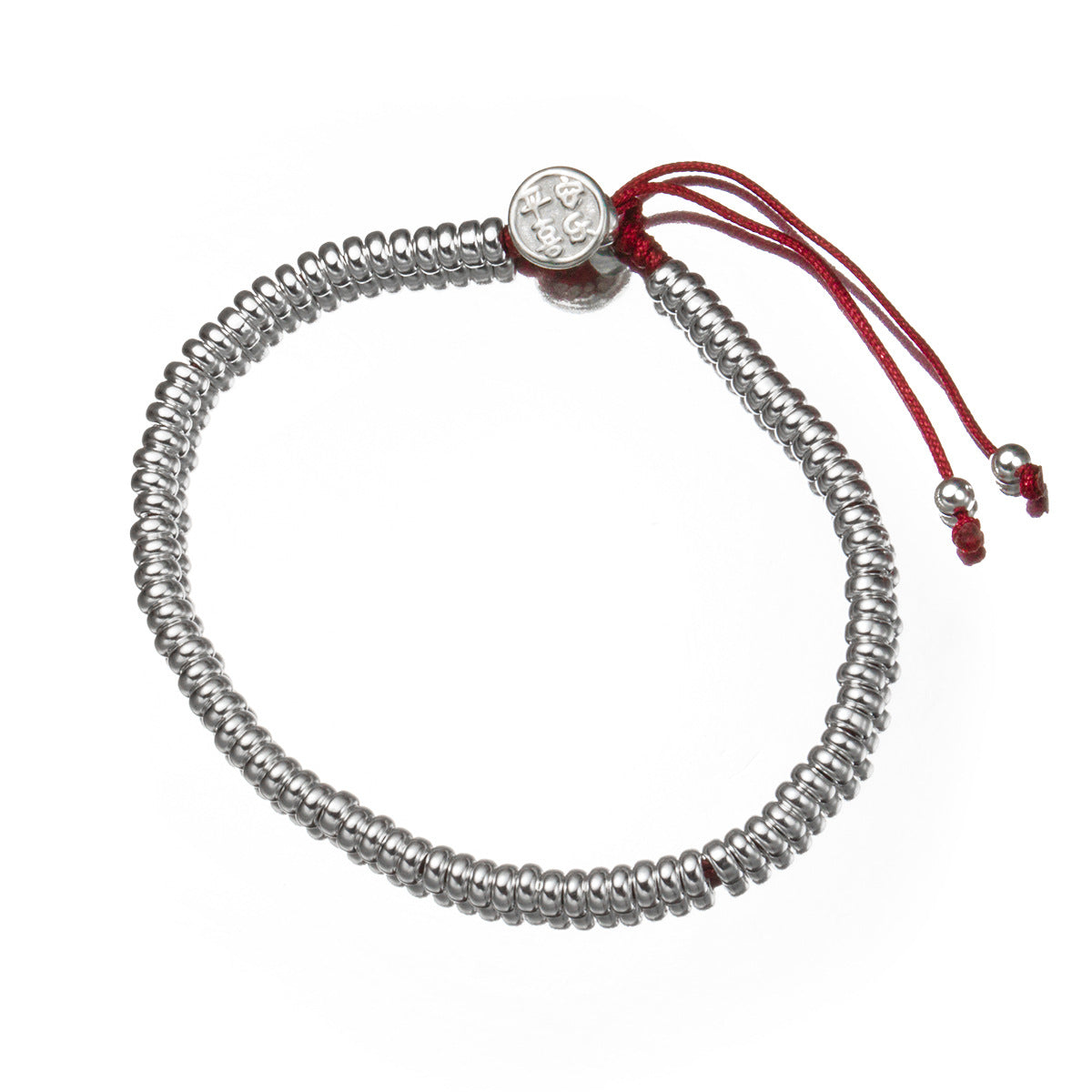 Sterling Silver Peace Happy Red Rope Light Bead Bracelet