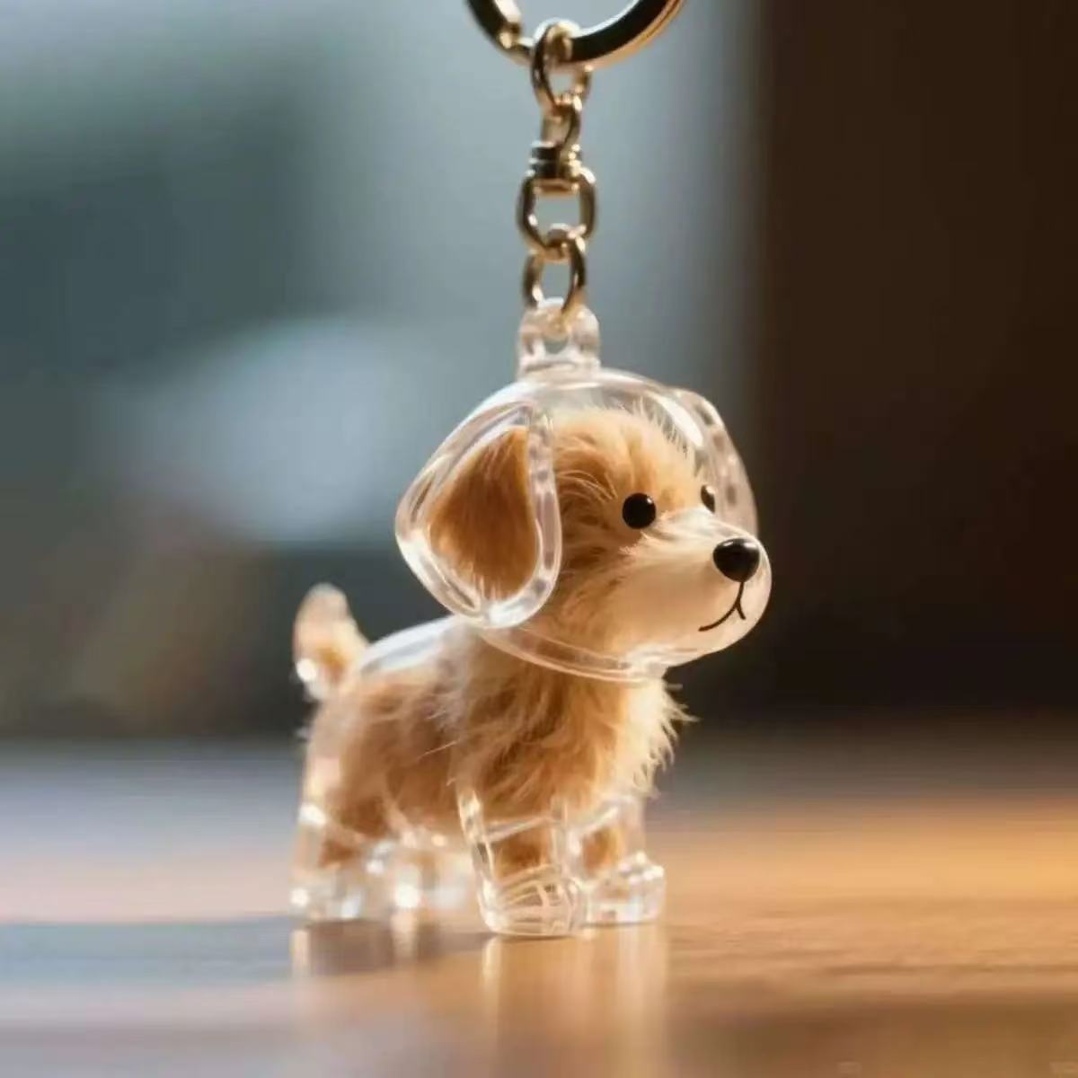 Llavero transparente para almacenamiento de pelo de mascota con colgante de bola peluda