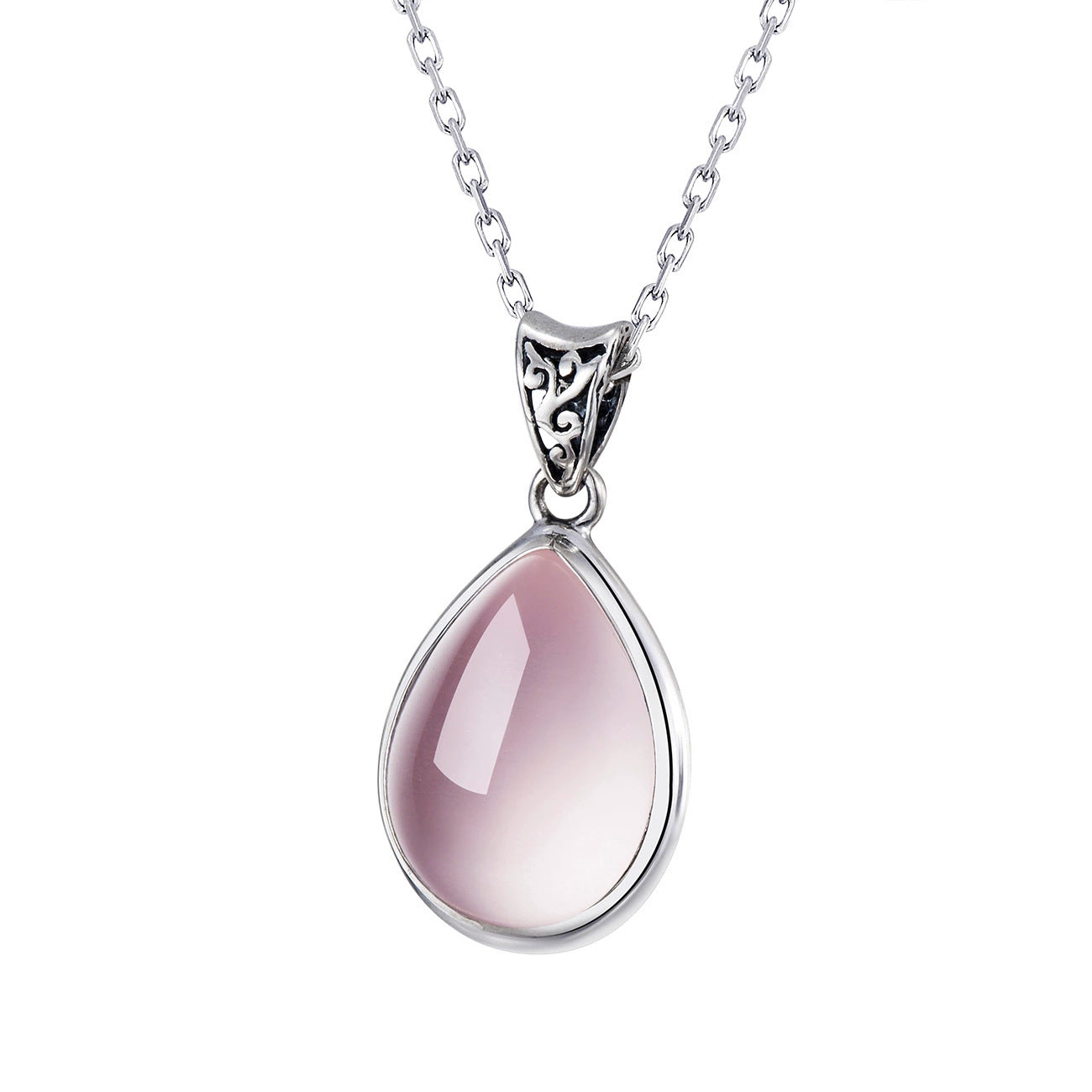 S925 Sterling Silber Puder-Kristall-Anhänger Halskette Damen Vielseitige Tropfenförmige Eis-ähnliche Rosenquarz Schlüsselbeinkette