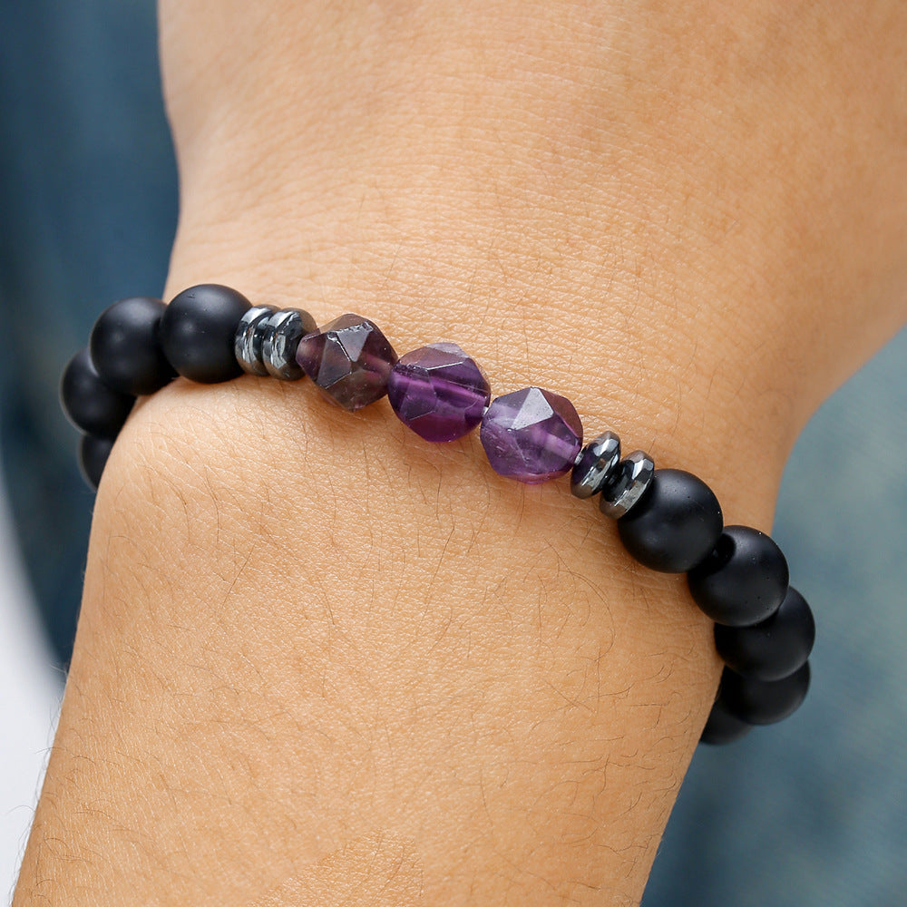 Simple Men's Cut Surface Black Agate Tigereye Blue Grain Stone Stretch Bracelet