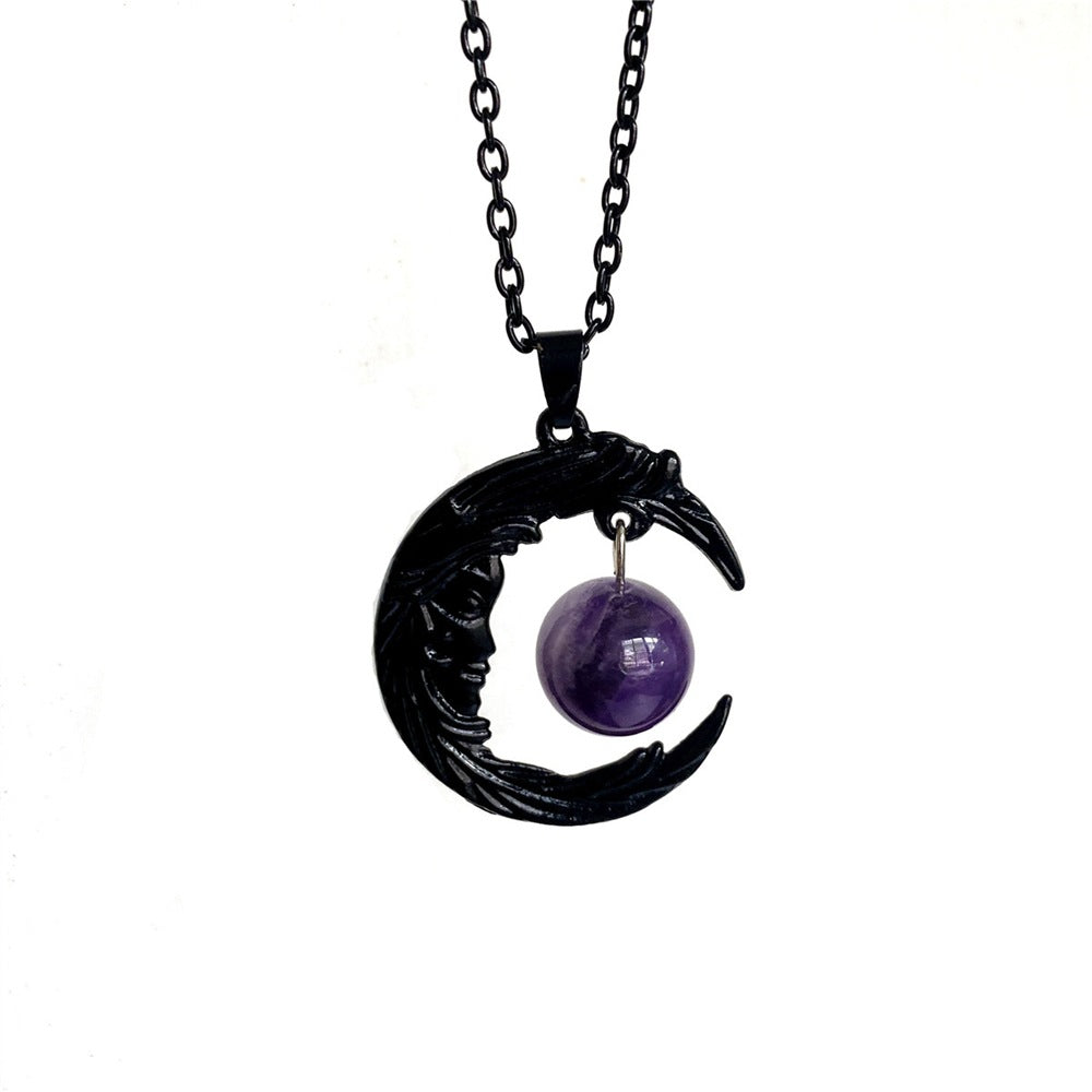 Collar gótico de amatista con media luna y cara negra