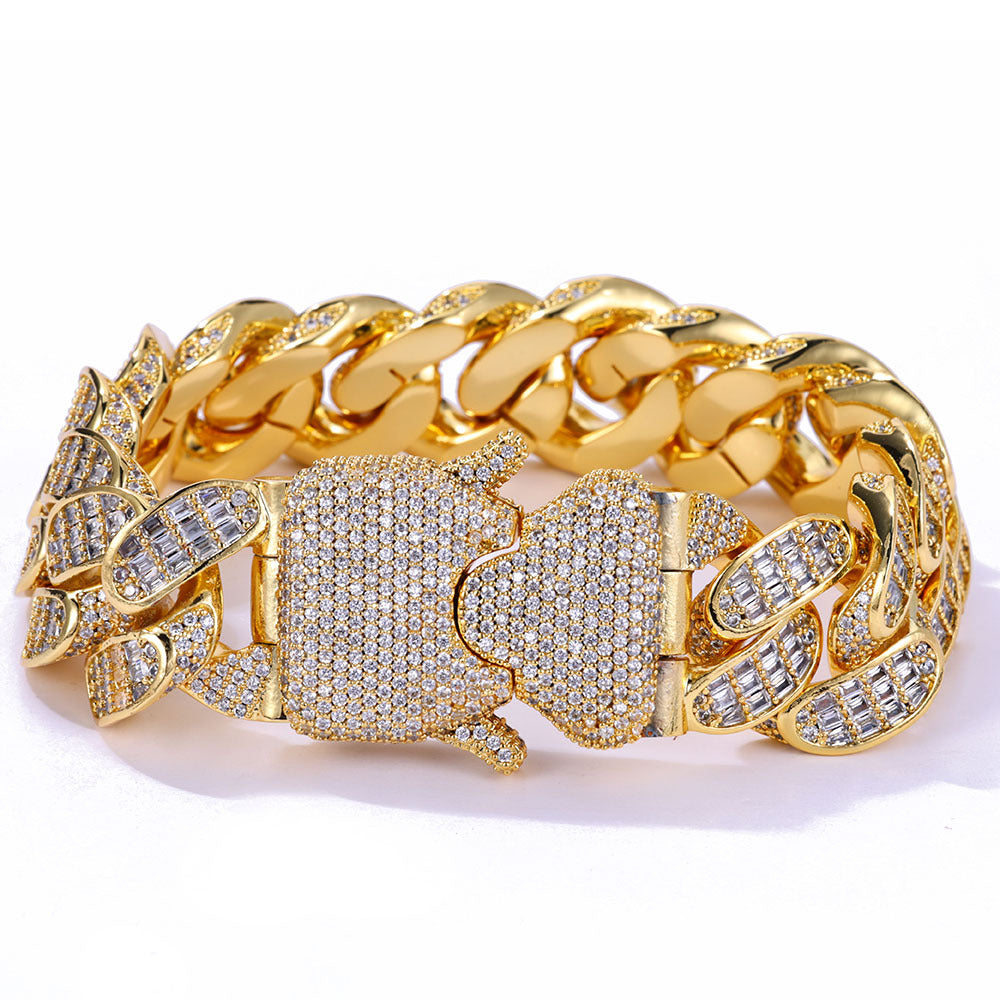 Hip Hop Jewelry Three Rows T Square Zircon Cuban Link Chain