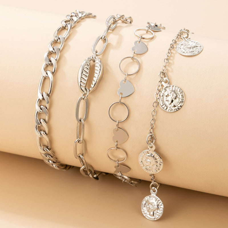 Nueva Joyería Aleación Tobillera Doble Capa Amor Círculo Pieza Cadena