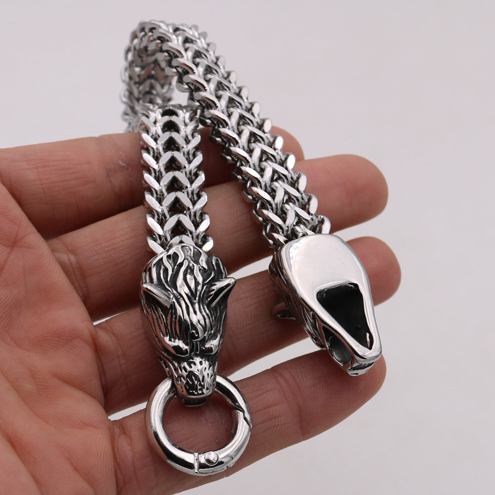 Edelstahl Wolfskopf-Armband Titanstahl-Doppelring-Armband für Herren