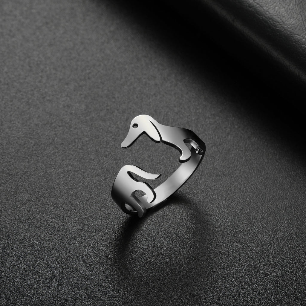 Titanstahl-Ornament Dackel Verstellbarer Ring