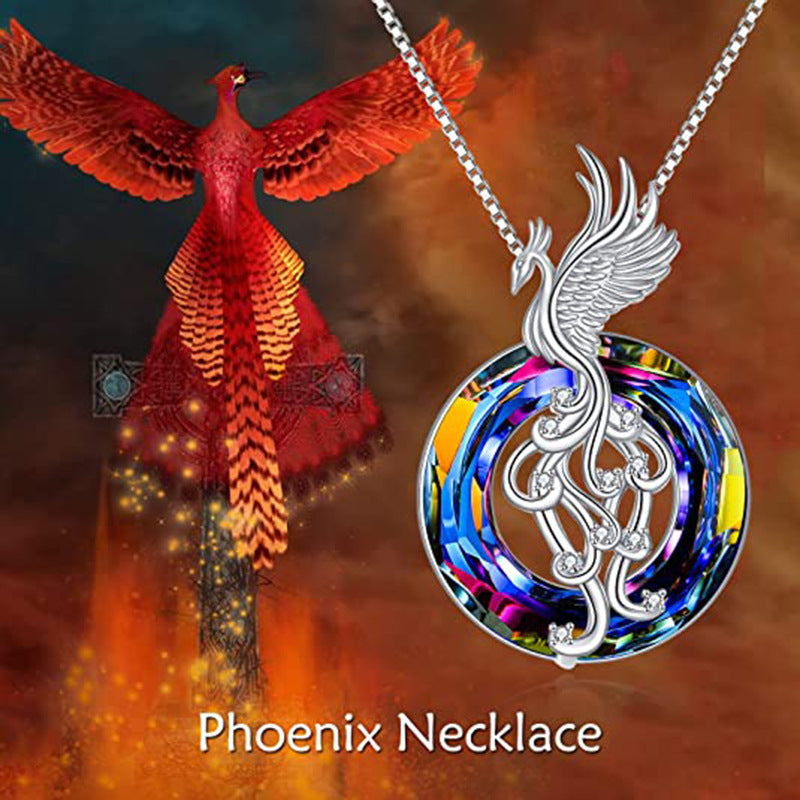 Nuevo collar con colgante de cristal Firebird y pendientes de fénix coloridos para mujer