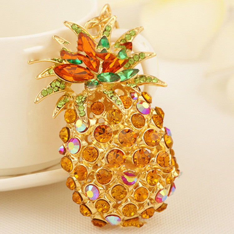 Llavero de coche de piña de diamante completo bonito para mujer
