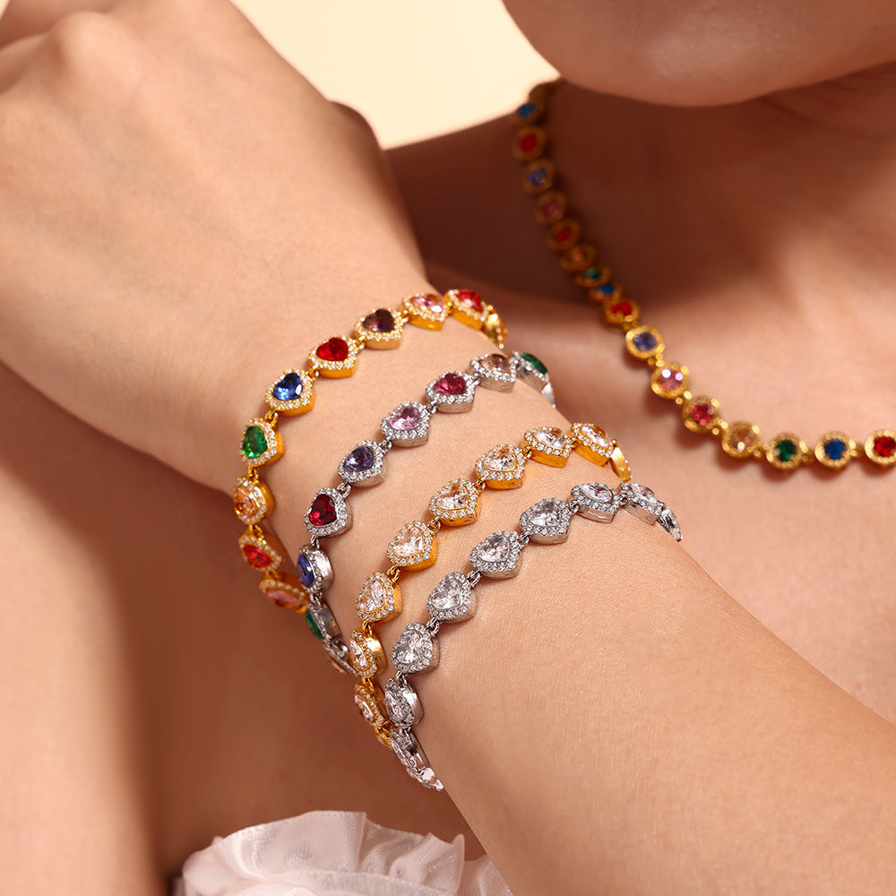 Pulsera de empalme de circonitas brillantes con diseño de amor, estilo europeo y americano, temperamento de lujo ligero