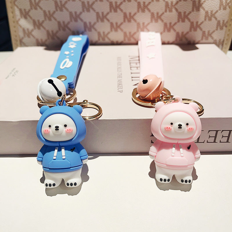 Suéter con pequeño colgante de oso blanco, llavero, accesorios bonitos, muñeco de dibujos animados