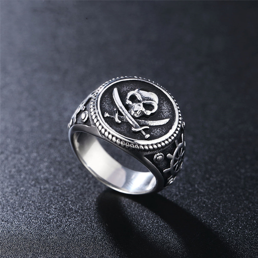 Personalisierter Retro Totenkopf Herren Titanstahlring