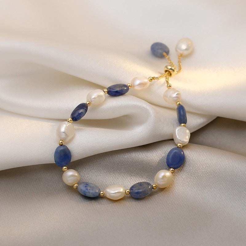 Blue Aventurine Freshwater Pearl Crystal Bracelet For Women