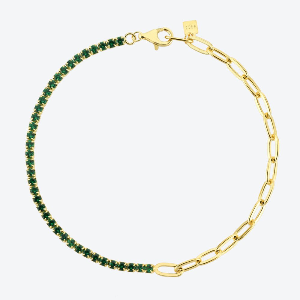Pulsera de Plata de Ley 925 con Diamantes e Incrustaciones de Piedra Verde