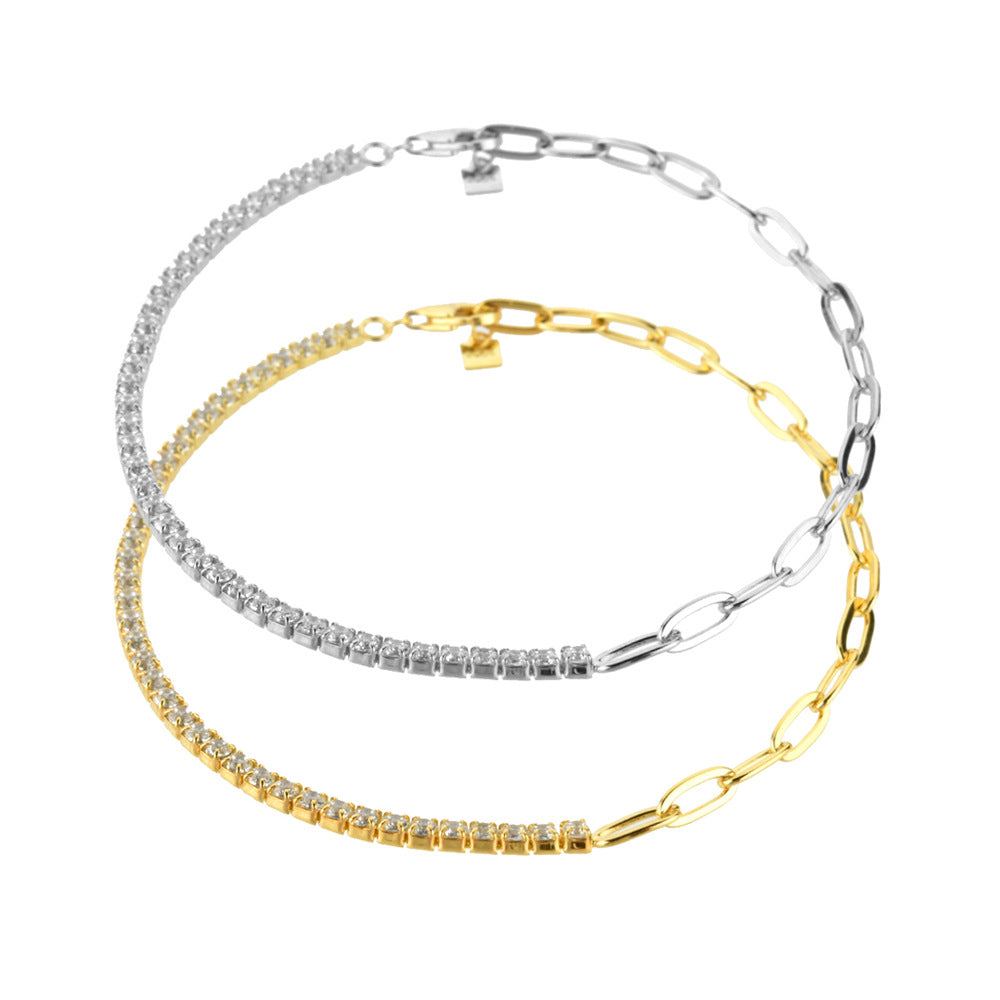 S925 Sterling Silver Diamond Stitching Adjustable Bracelet