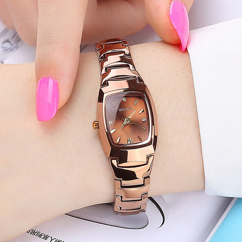 Reloj de cuarzo de acero de tungsteno impermeable para mujer