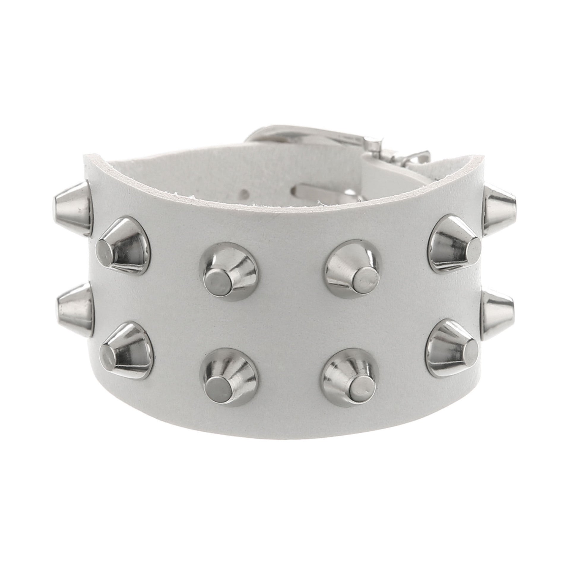 Metal Rock Double Row Flat Rivet Bracelet PU Bracelet
