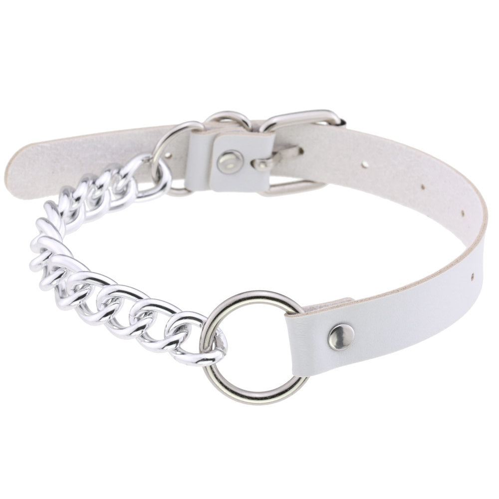Collar gargantilla de cuero con aro y anilla en O
