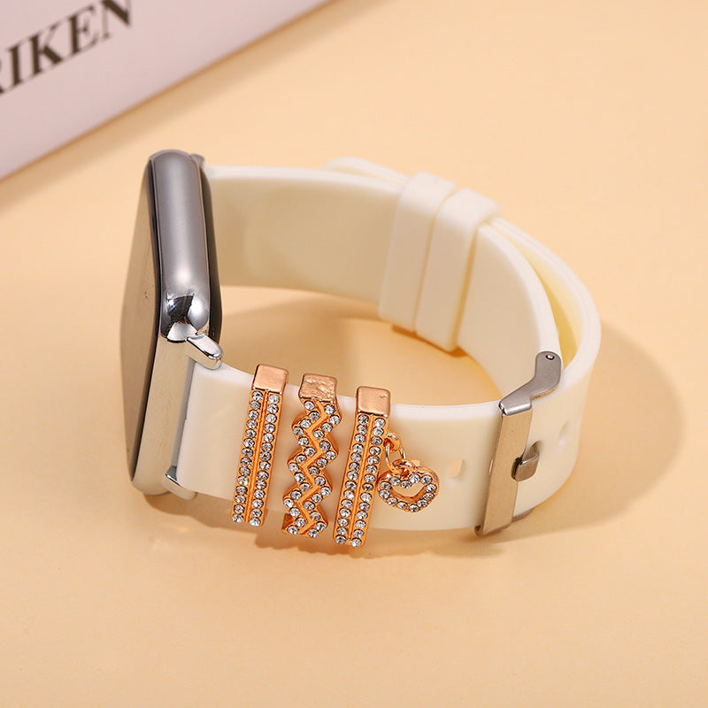 Kreatives Wasserwellen-Muster Klassisches Diamant Uhrenarmband Dreiteiliges Set