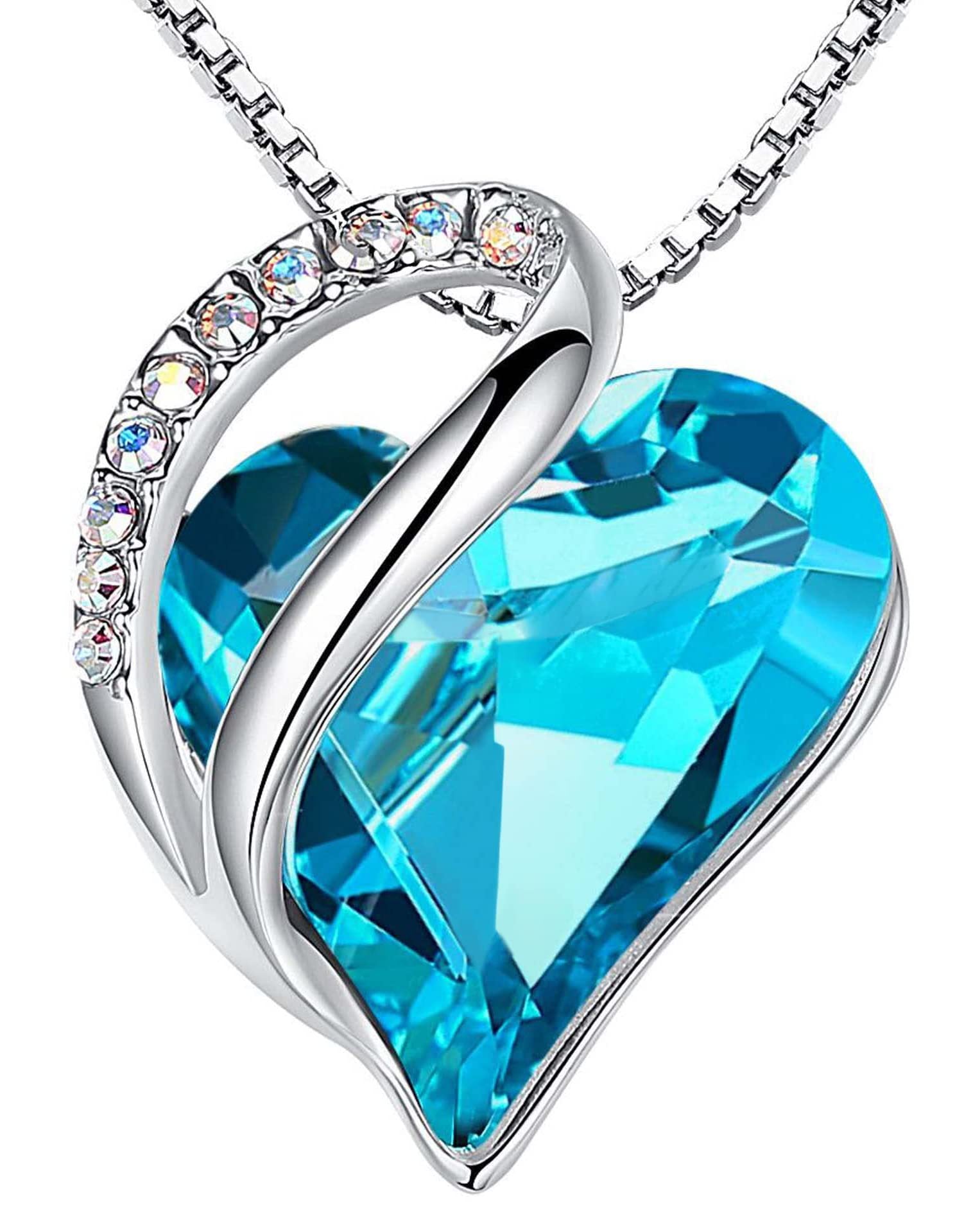Sterling Silver Geometric Heart Shape Colorful Crystal Pendant Necklace For Women