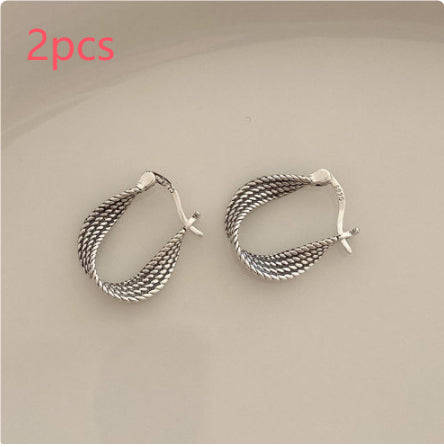 Aretes de clip de tuerca de plata esterlina 925 retro trenzados