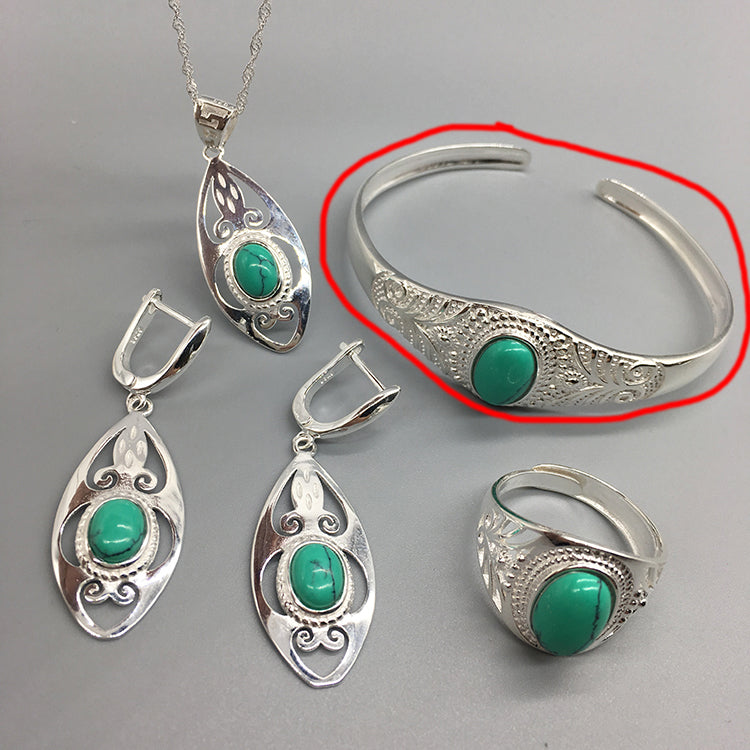 Ethnisch mongolisches Silberschmuckset Armband Vierteiliges Set