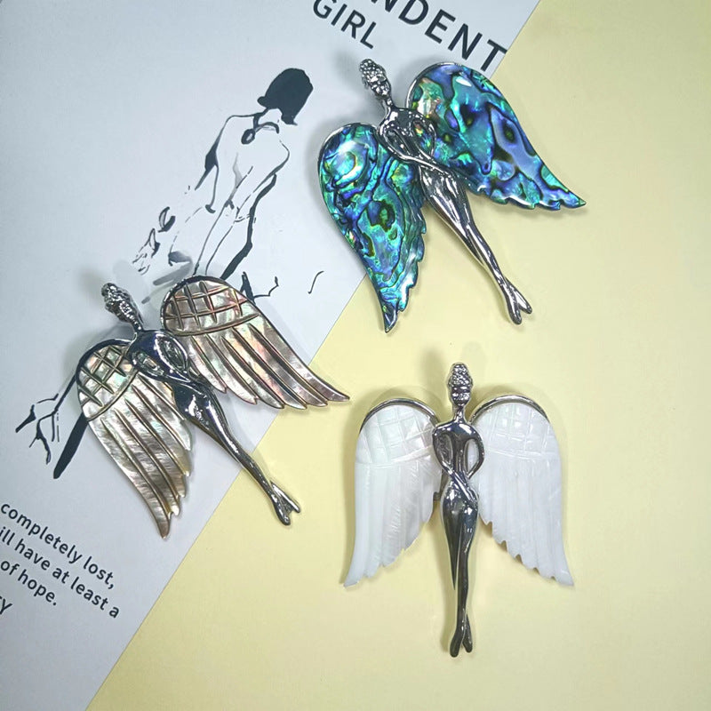 Broche Colgante de Ángel de Concha de Algodón Natural