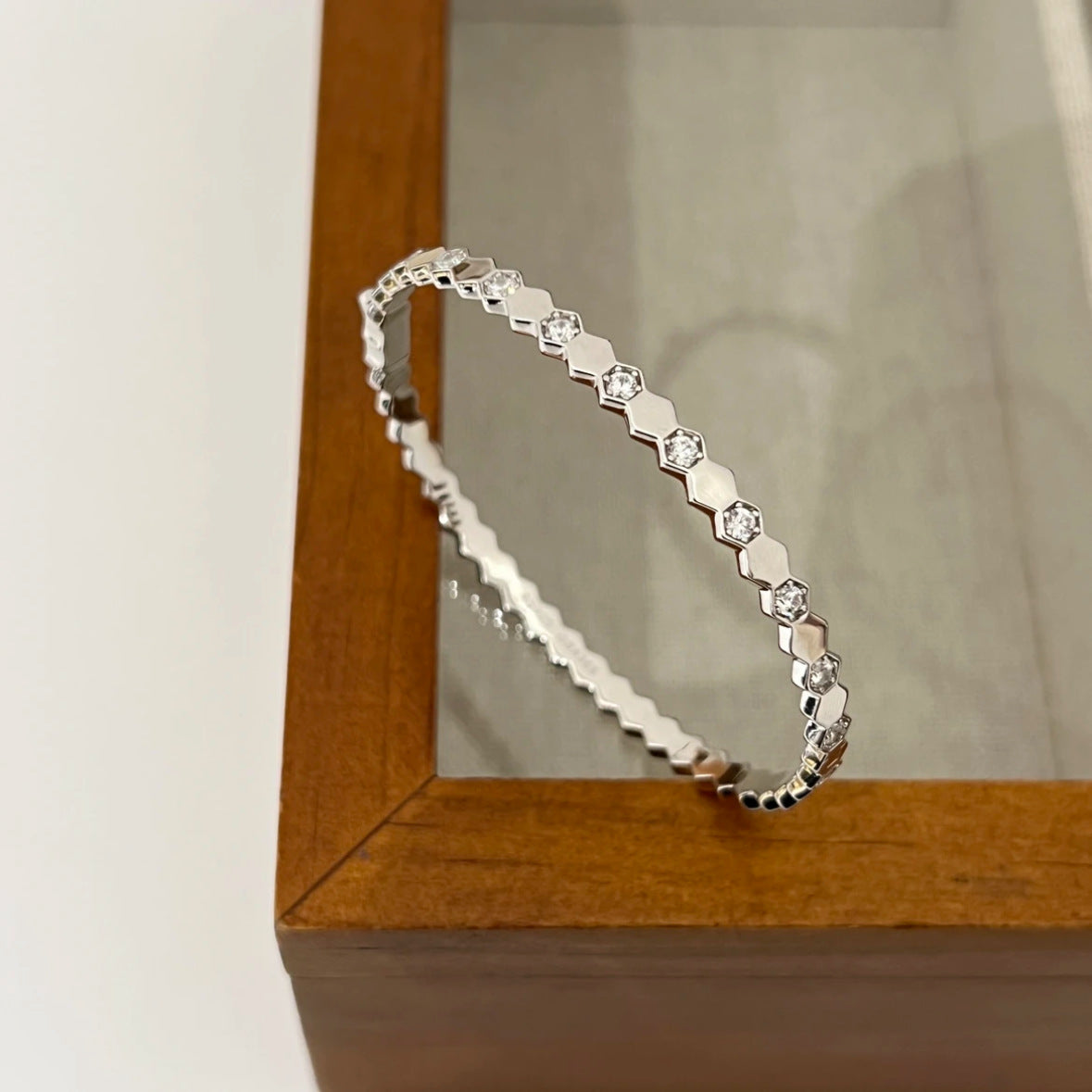 Hochwertiges 925er Silber Moissanit Wabenmuster Silberarmband