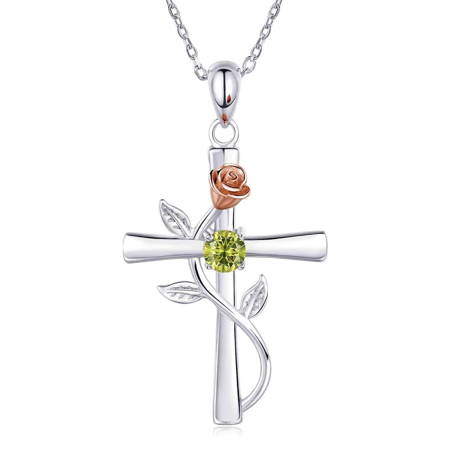 Rosenkreuz-Halskette mit Strass, modische Persönlichkeit, 12 Monats-Geburtsstein-Anhänger-Halskette für Valentinstag, Geburtstagsgeschenk