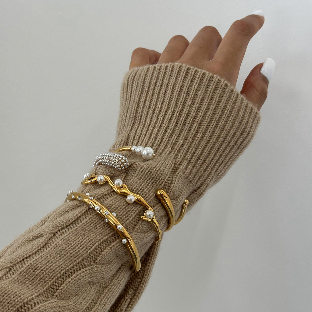 Pulsera de perlas de acero inoxidable con apertura que no se decolora
