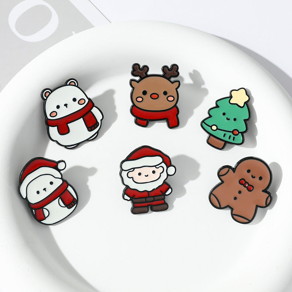 Bonito broche de aleación con diseño navideño de dibujos animados