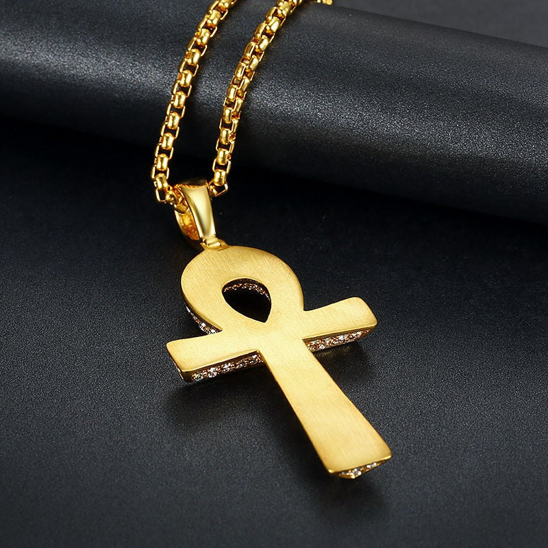Herren ägyptischer Ankh-Kreuz-Anhänger mit Edelstahlkette