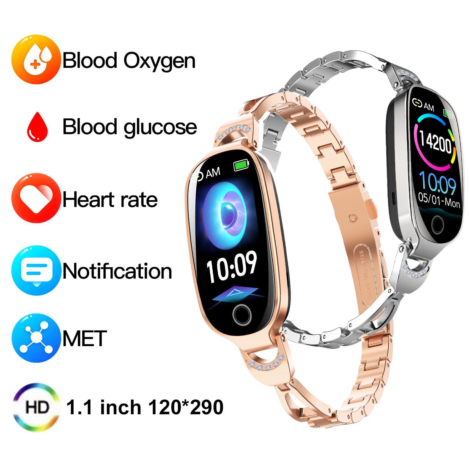 Reloj inteligente para mujer, glucosa en sangre no invasiva, recordatorio menstrual