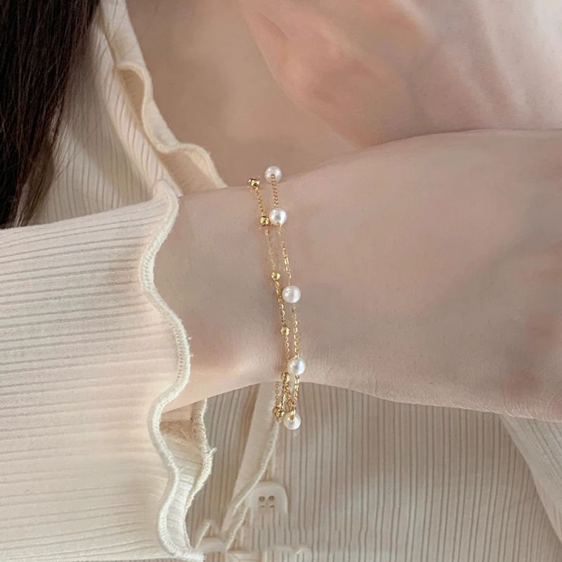 Schlichtes Perlen-Doppelarmband