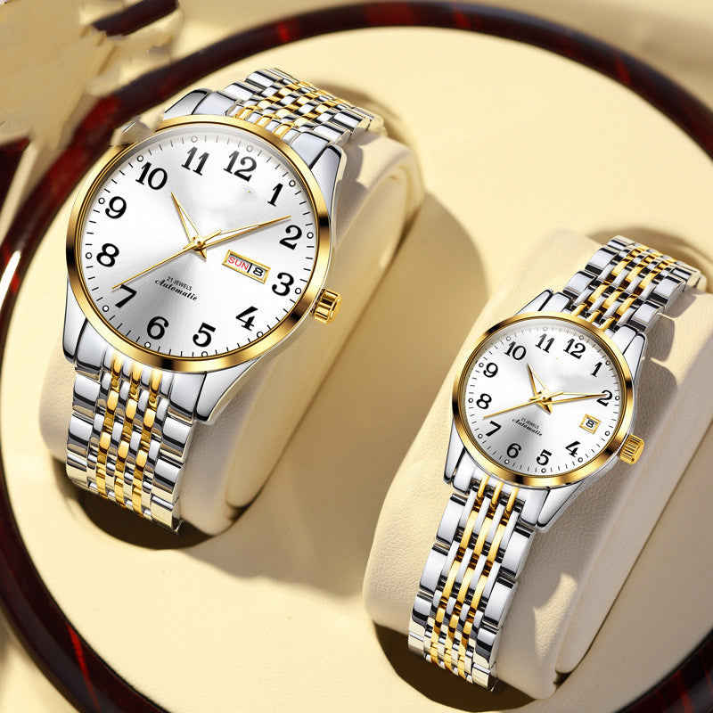 Reloj de moda simple impermeable luminoso de calendario doble para hombre y mujer
