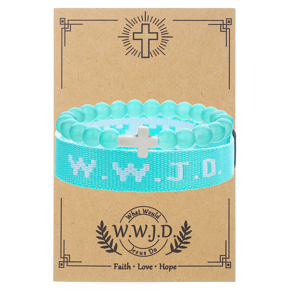 WWJD Letter Bracelet Turquoise Cross Charm Bracelet