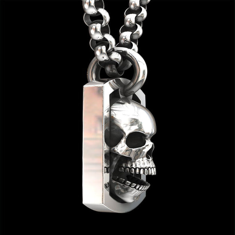 Schmuck Silber Vintage Silber Totenkopf-Anhänger Halskette