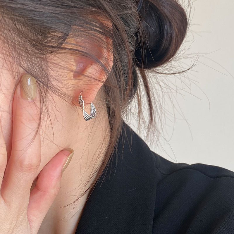 Aretes de clip de tuerca de plata esterlina 925 retro trenzados
