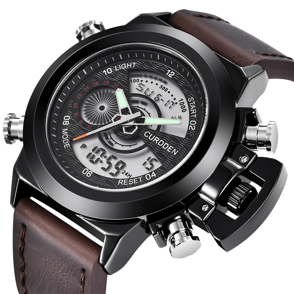 Reloj deportivo multifuncional de doble pantalla para hombre con cinturón de moda
