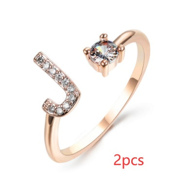 Nuevo Diseño Anillo Ajustable con Letra Inicial 26 Joyería de Moda para Mujeres Joyería Simple y Elegante