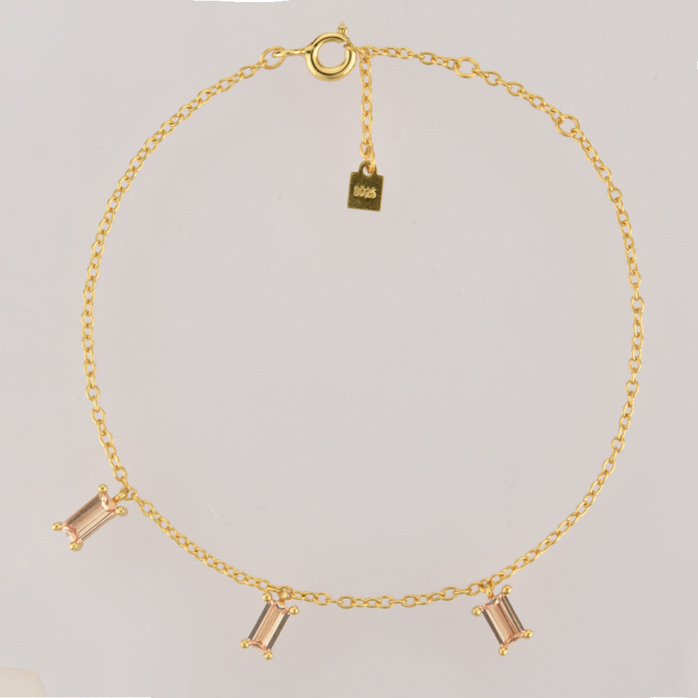 Pulsera de plata esterlina arcoíris con 3 piedras y colores simples