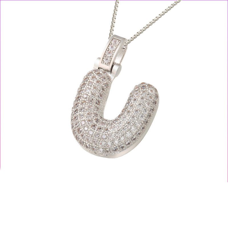 Schlüsselbeinkette Kupfer Mikro-intarsierte Zirkon 26 Buchstaben-Anhänger-Halskette für Frauen Geburtstag Schmuck Geschenke