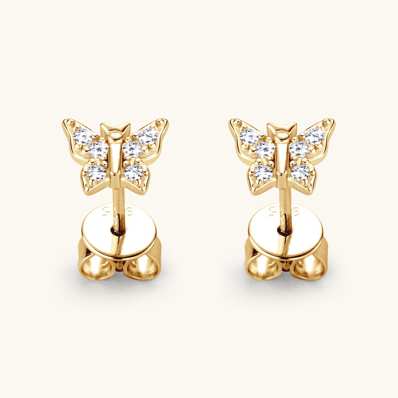 Pendientes de mariposa coreana Moussan Diamond S925 Joyería de plata Zeng