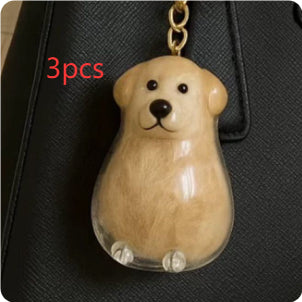 Llavero transparente para almacenamiento de pelo de mascota con colgante de bola peluda
