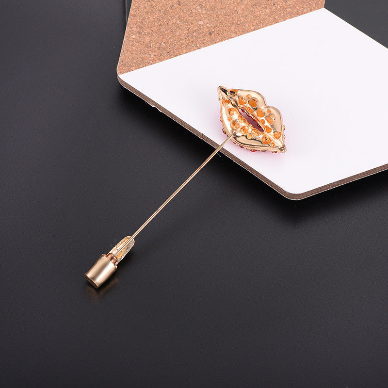 Broche de labios sexy con diamantes de aleación, para ropa de mujer