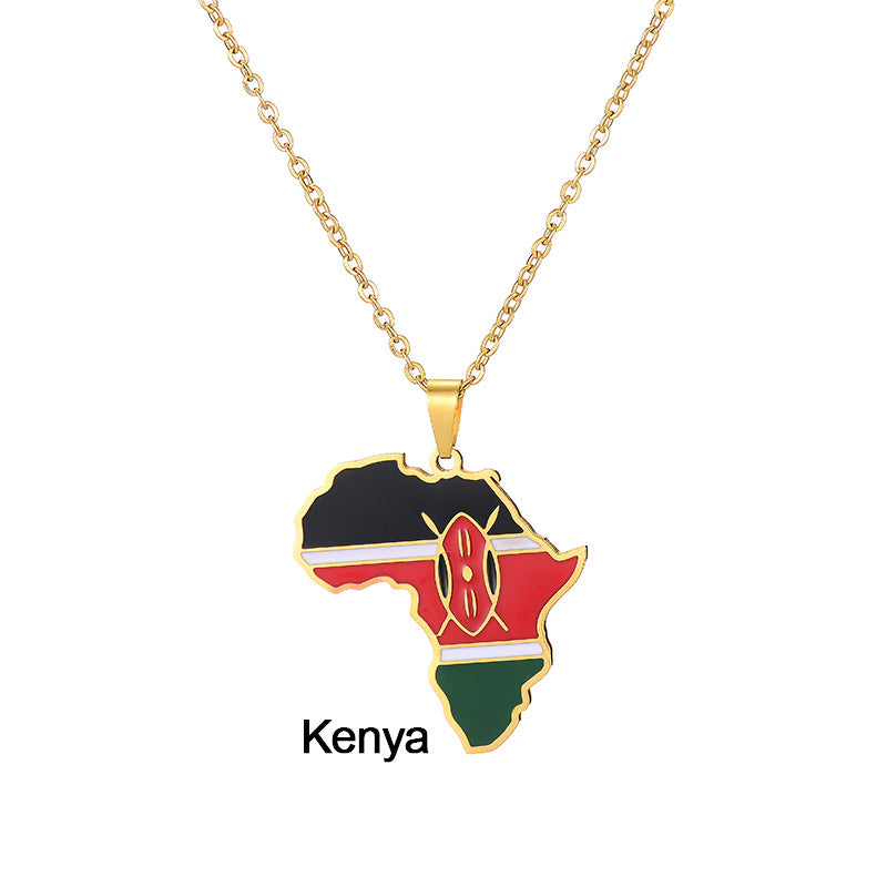 Collar con Colgante de Mapa de África Acero Inoxidable Joyería Ghana Nigeria
